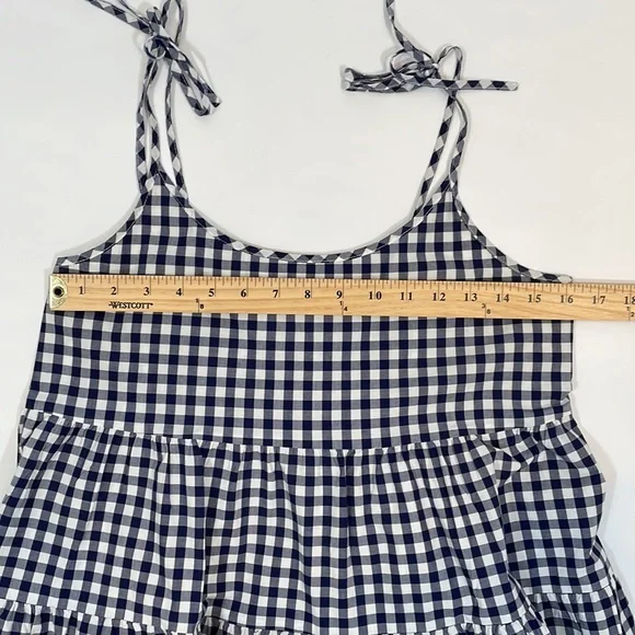Vineyard Vines Dress Size M Tiered 100% Cotton Navy and White Gingham - Picture 6 of 9